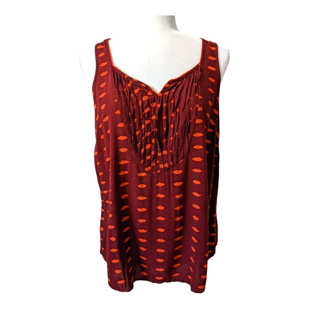 Maeve Anthropologie Lips Print Amory Sleeveless Tank Top Red Women's Size 14